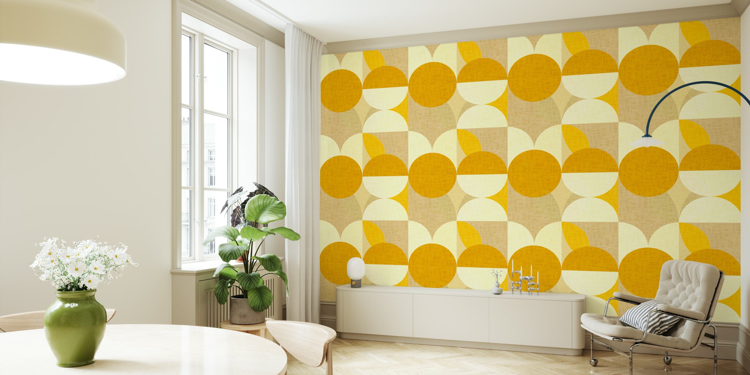 Mid-Century Modern Circles wallpaper in a room